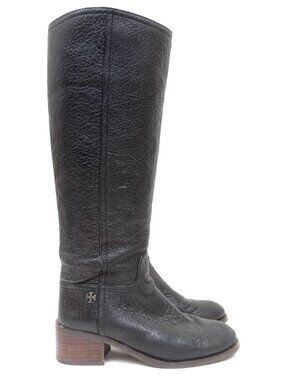Tory Burch Fulton Women's 8.5 Black Pebble Leather Knee High Riding Moto Boots‎
